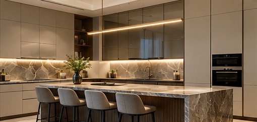 Photorealistic residential kitchen design concept
