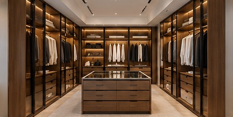 Photorealistic walk-in wardrobe design concept